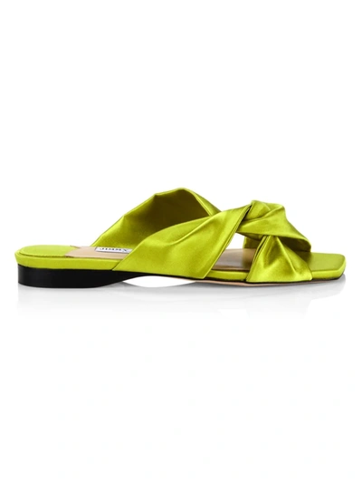 Shop Jimmy Choo Narisa Satin Flat Sandals In Lime