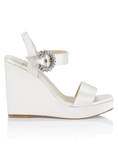 Shop Jimmy Choo Women's Mirabelle 110 Satin Wedge Sandals In Ivory