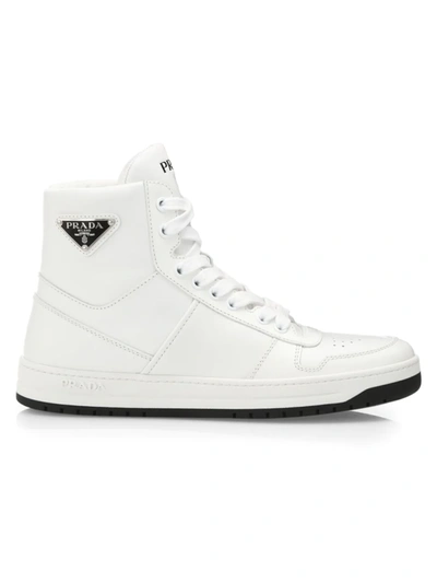Shop Prada Women's Downtown Leather High-top Sneakers In Bianco Nero