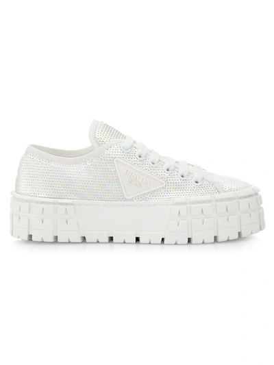 Prada Paillettes Wheel Lug-sole Platform Sneakers In White | ModeSens
