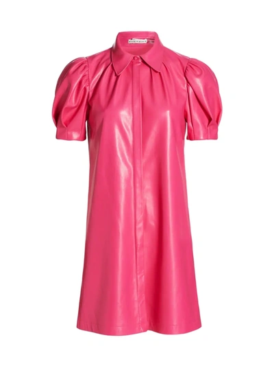 Shop Alice And Olivia Jem Faux Leather Mini Dress In Wild Pink