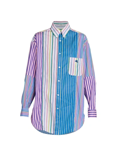 Shop Etro Women's Striped Patchwork Shirt In Blue