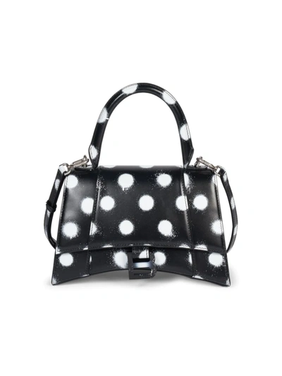 Shop Balenciaga Hourglass Polka Dot Top Handle Bag In Black White