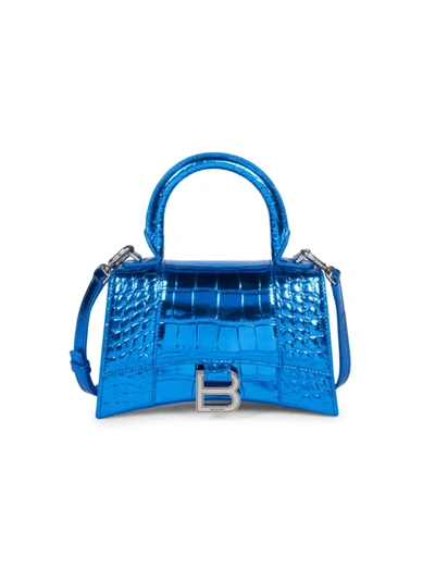 Balenciaga Women's Hourglass Xs Handbag Crocodile Embossed - Blue