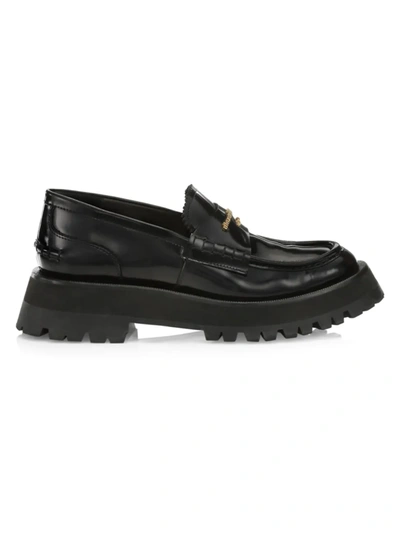 Shop Alexander Wang Women's Carter Box Leather Lug Loafers In Black