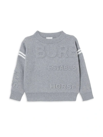 Shop Burberry Little Girl's & Girl's Embossed Logo Knit Sweater In Grey Melange