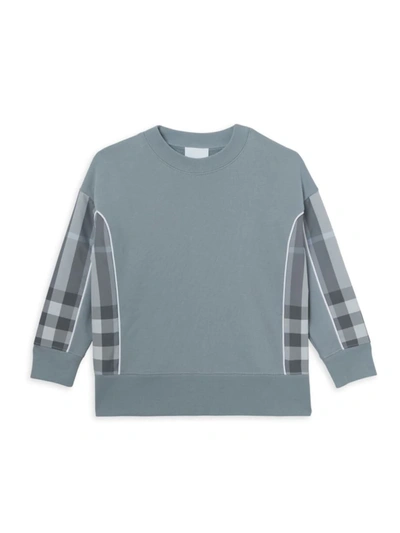 Shop Burberry Little Girl's & Girl's Milly Check Sweatshirt In Shale Blue
