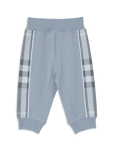 Shop Burberry Baby's & Little Boy's Check Trim Joggers In Shale Blue