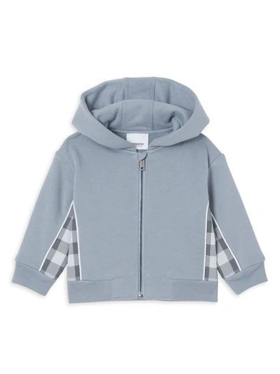 Shop Burberry Baby's & Little Boy's Check Trim Zip-up Hoodie In Shale Blue