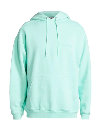 Shop Balenciaga Men's Drawstring Medium-fit Hoodie Sweatshirt In Mint Mint