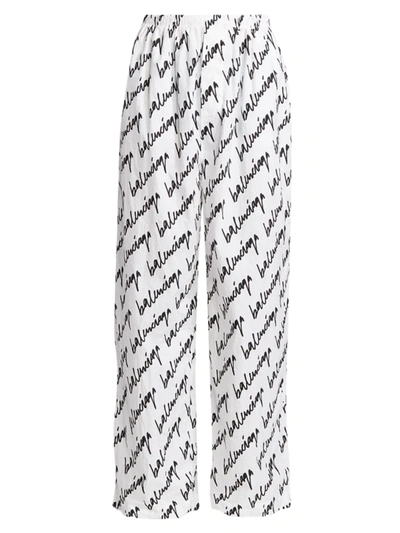 Shop Balenciaga Men's New Scribble Logo Pajama Pants In White Black