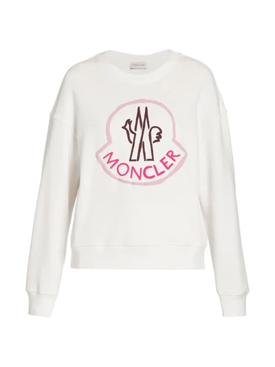 Shop Moncler Women's Large Logo Cotton Sweatshirt In White