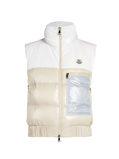 Shop Moncler Criel Colorblock Down Puffer Vest In White Yellow Blue Colorblock