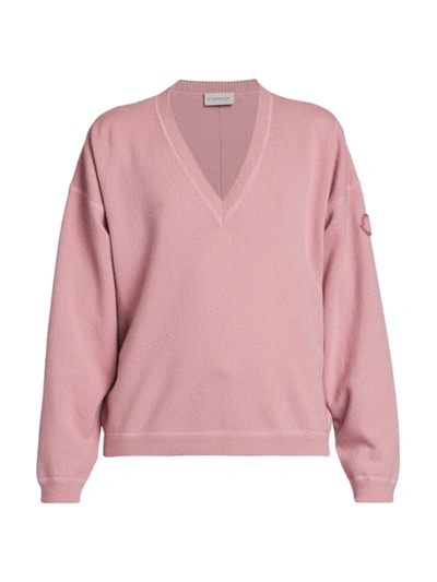 Shop Moncler Women's Cashmere & Wool V-neck Sweater In Pink Cashmere