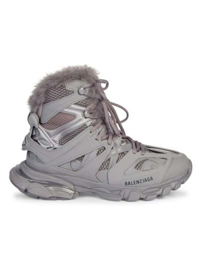 Shop Balenciaga Men's Track Hike Faux Fur-lined Sneakers In Grey