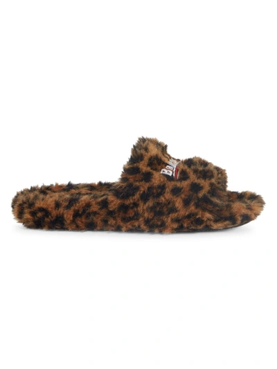 Shop Balenciaga Men's Furry Logo Slides In Leopard