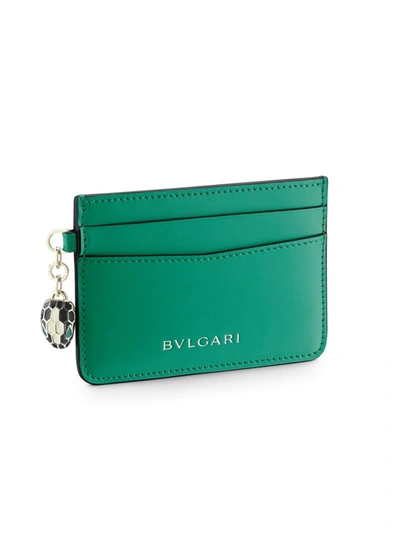 Shop Bvlgari Serpenti Leather Card Holder In Emerald Green