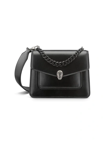 Shop Bvlgari Maxi Serpenti Leather Chain Crossbody Bag In Black