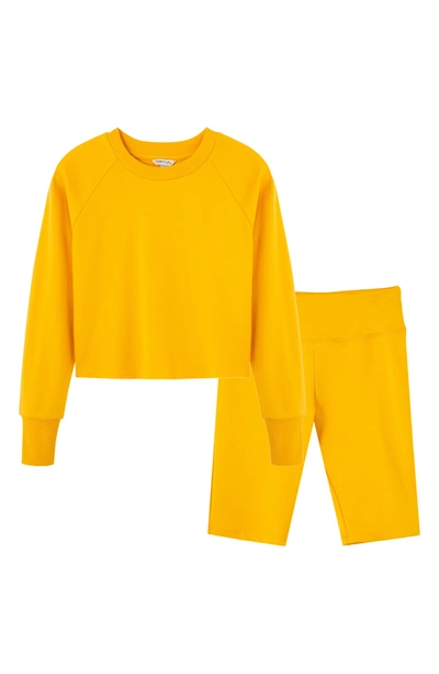 Shop Habitual Girl Kids' Luella Sweatshirt & Bike Short Set In Yellow