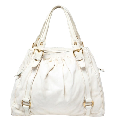 Pre-owned Miu Miu White Leather Large Shopping Tote