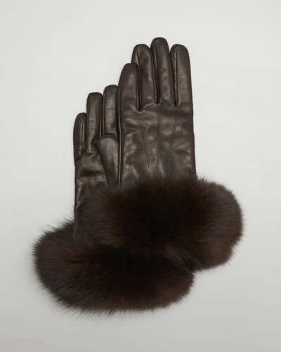 Shop Sofia Cashmere 2-button Cashmere-lined Gloves W/ Fox Fur In 220dbrn