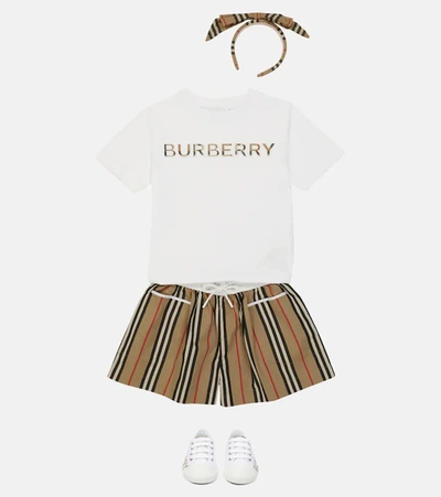 Shop Burberry Icon Stripe Cotton Shorts In Archive Beige Ip S