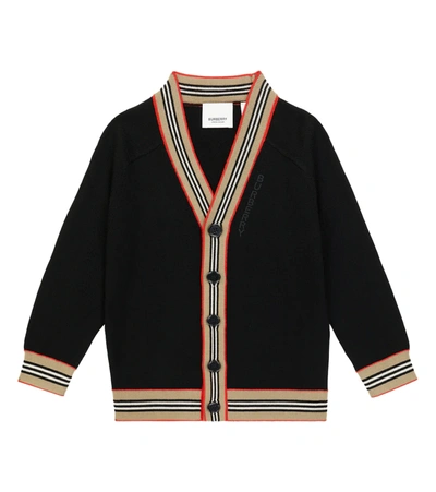 Shop Burberry Icon Stripe Wool Cardigan In Black