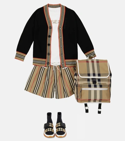 Shop Burberry Icon Stripe Wool Cardigan In Black