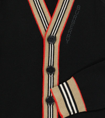 Shop Burberry Icon Stripe Wool Cardigan In Black