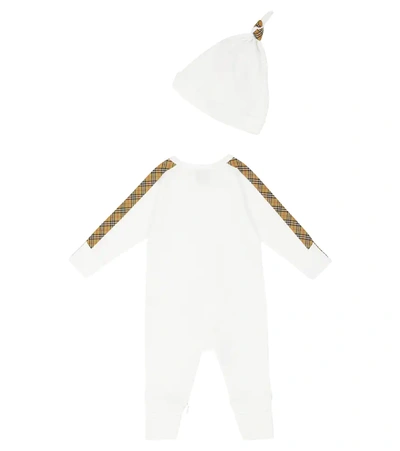 Burberry Baby Onesie, Bib And Hat Set In White