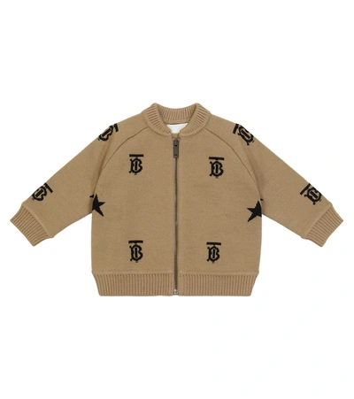 Shop Burberry Baby Wool-blend Cardigan In Archive Beige