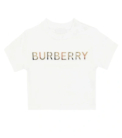 Shop Burberry Baby Logo Cotton T-shirt In White