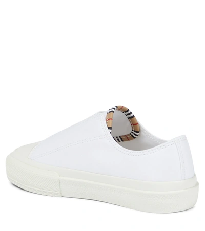 Shop Burberry Logo Cotton Gabardine Sneakers In Optic White