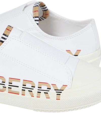 Shop Burberry Logo Cotton Gabardine Sneakers In Optic White