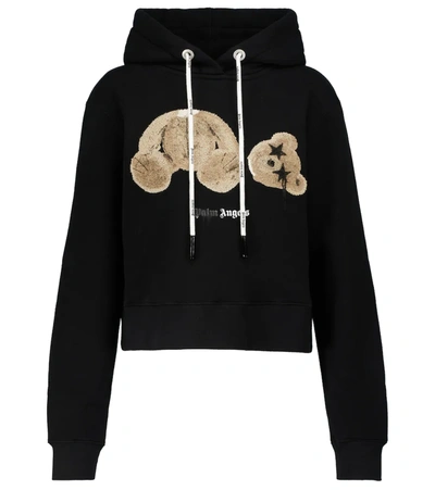 Shop Palm Angels Cropped Cotton Hoodie In Black Brown