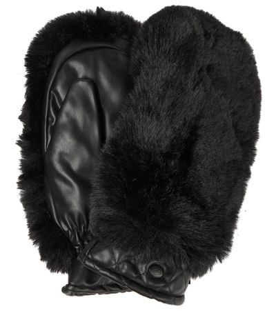 Shop Goldbergh Hill Faux Fur And Faux Leather Ski Mittens In Black