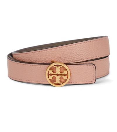 Shop Tory Burch Reversible Leather Belt In Pink Moon/clamshell/gold