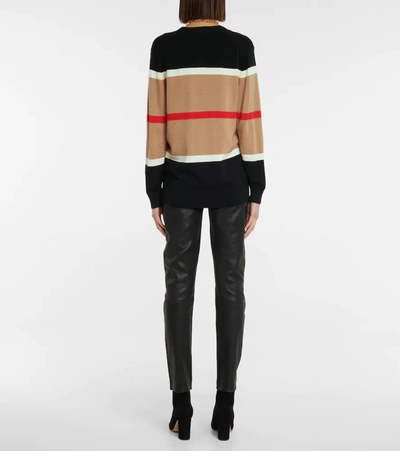 Shop Burberry Striped Cashmere And Silk Cardigan In Camel