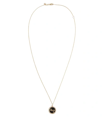 Shop Sydney Evan Love 14kt Yellow Gold Charm Necklace In Black/gold