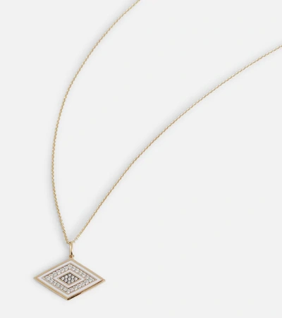 Sydney Evan Groovy Eye 14kt Yellow Gold Necklace With Diamonds In White/gold