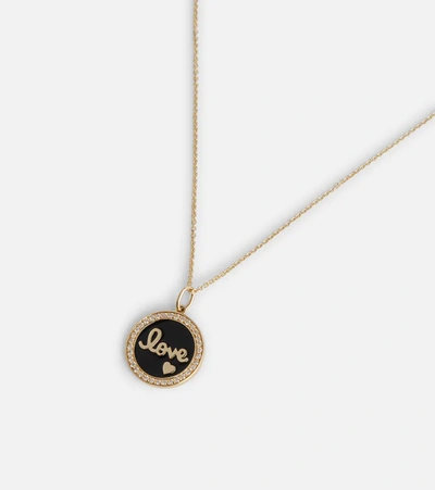 Shop Sydney Evan Love 14kt Yellow Gold Charm Necklace In Black/gold