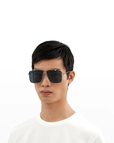 Shop Alexander Mcqueen Men's Metal Aviator Sunglasses In Ruthenium/black