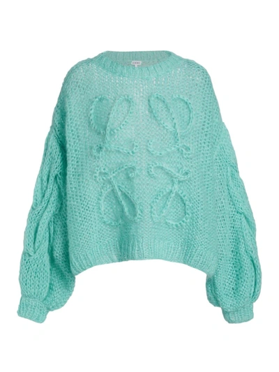 Shop Loewe Women's Puff Sleeve Mohair Sweater In Turquoise