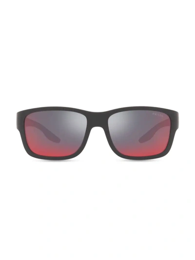 Shop Prada Men's Ps 01ws 59mm Mirrored Pillow Sunglasses In Black Rubber