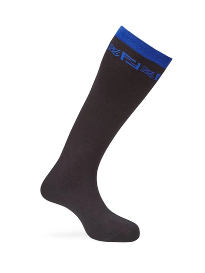 Shop Fendi Men's Ff Logo Karligraphy Socks In Nero