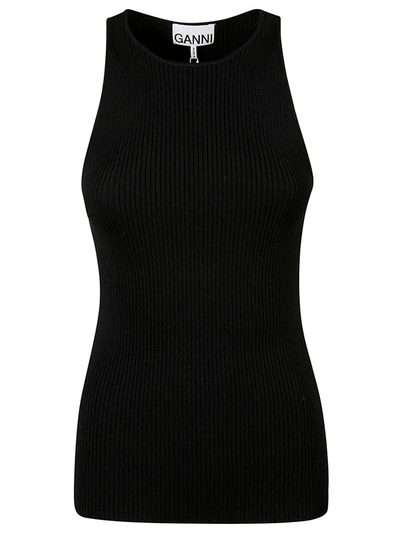 Shop Ganni Ribbed Tank Top In Black