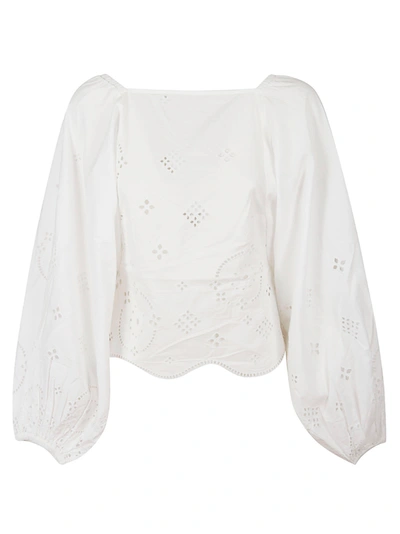 Shop Ganni Cropped Blouse In White