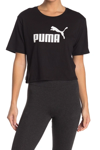 Shop Puma Ess Cropped Logo Tee In Black