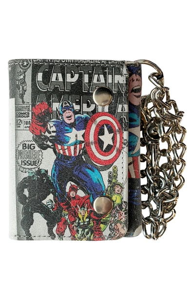 Shop Marvel Captain America Trifold Leather Chain Wallet In Multi