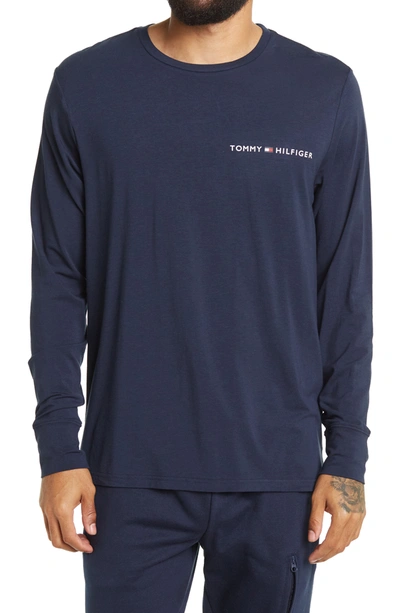 Shop Tommy Hilfiger Premium Flex Long Sleeve Pajama T-shirt In Dark Navy